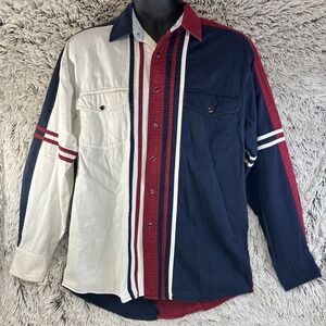 Wrangler Vintage Striped Colorblock Western Snap Rodeo Cowboy Shirt Medium